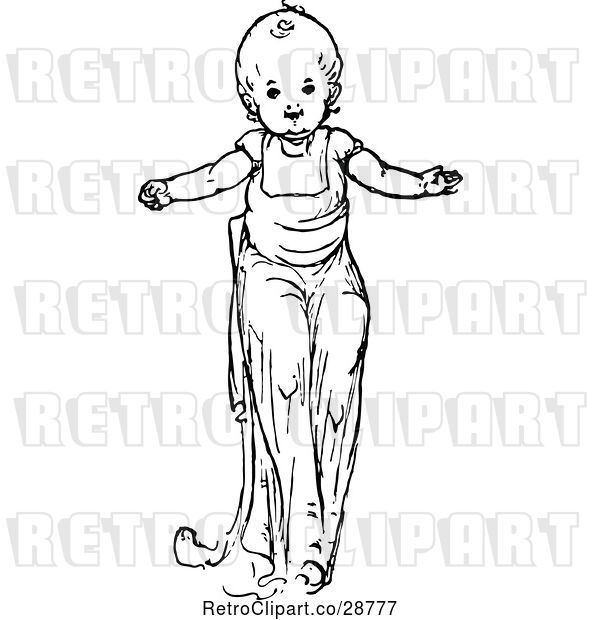Vector Clip Art of Retro Baby in a Dress