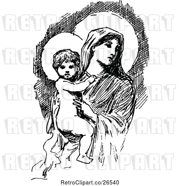 Vector Clip Art of Retro Baby Jesus and Mary