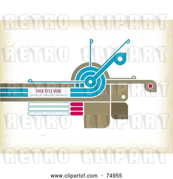 Vector Clip Art of Retro Background of Brown, Blue and Pink Abstract Shapes on Antique White, with Sample Text
