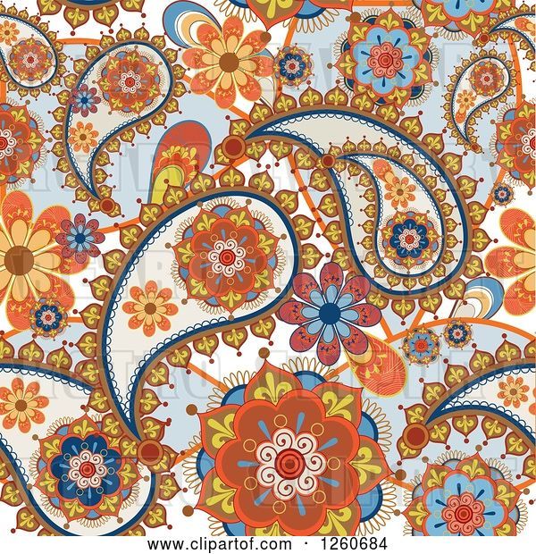 Vector Clip Art of Retro Background of Floral Paisleys