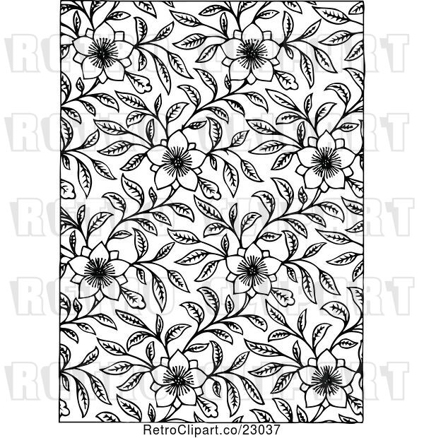 Vector Clip Art of Retro Background of Flowers and Vines in