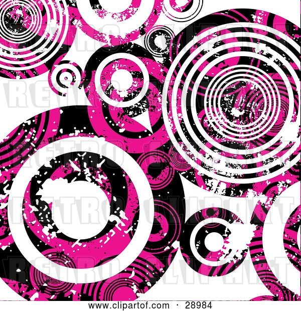 Vector Clip Art of Retro Background of Pink and White Grunge Circles on White