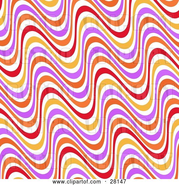 Vector Clip Art of Retro Background of Wavy Orange, Purple, Red, Yellow and White Lines
