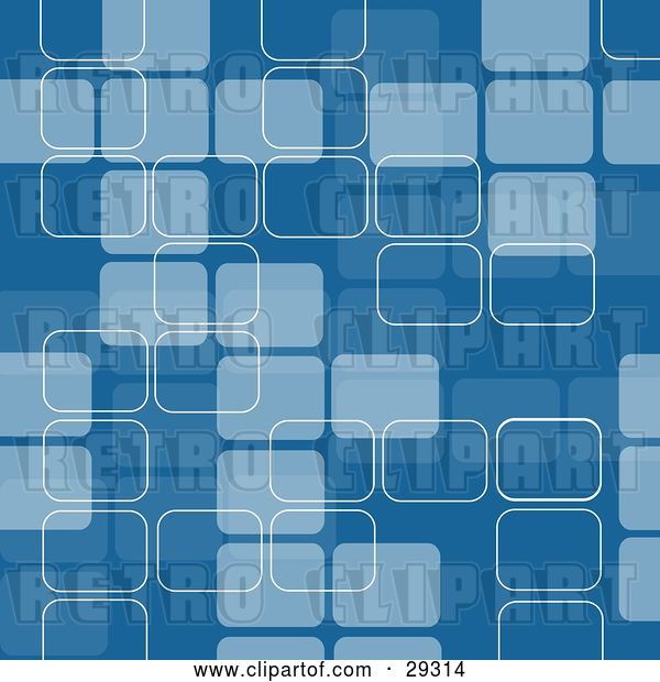 Vector Clip Art of Retro Background Pattern of Blue Rectangles with White Outlines