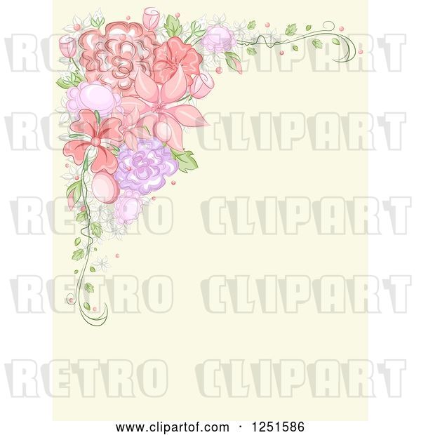 Vector Clip Art of Retro Background with a Corner Border of Flowers