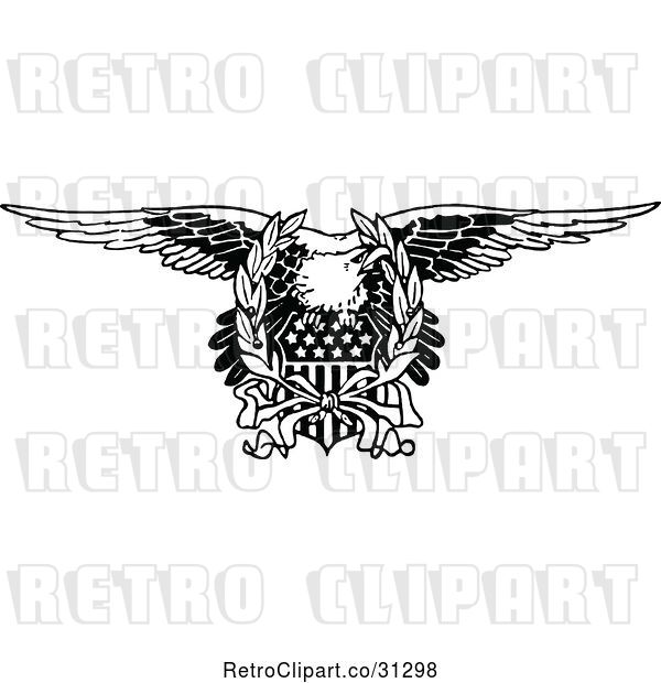 Vector Clip Art of Retro Bald Eagle and American Shield