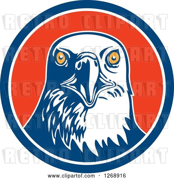Vector Clip Art of Retro Bald Eagle Head in a Blue White and Red Circle