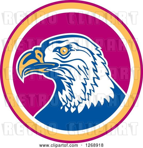 Vector Clip Art of Retro Bald Eagle Head in a Purple Yellow and White Circle