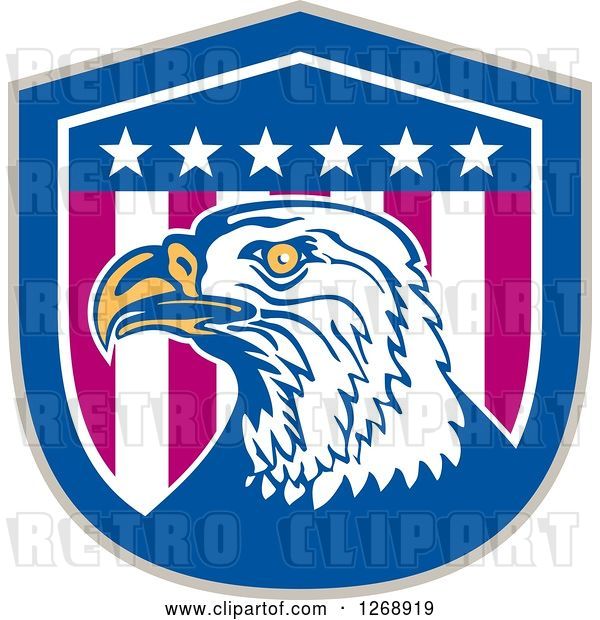 Vector Clip Art of Retro Bald Eagle Head in an American Flag Shield 2