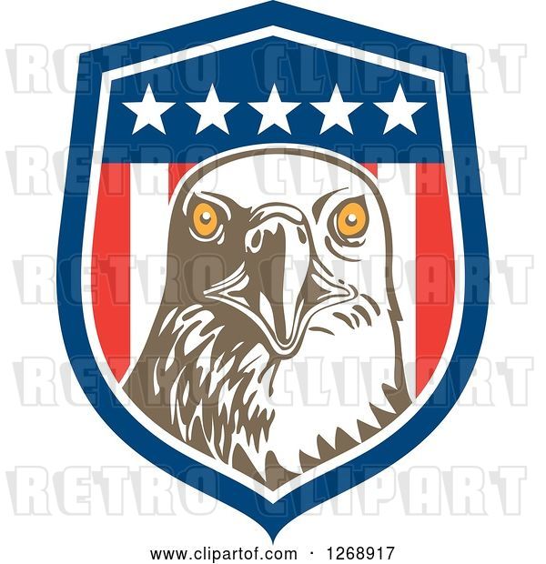 Vector Clip Art of Retro Bald Eagle Head in an American Flag Shield