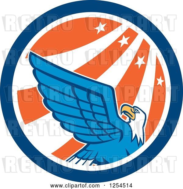 Vector Clip Art of Retro Bald Eagle in a Star and Stripes Circle