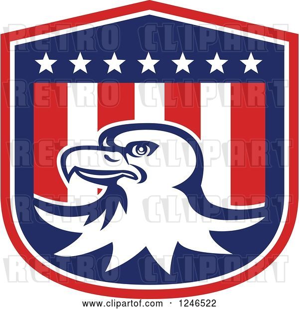Vector Clip Art of Retro Bald Eagle on an American Flag Shield