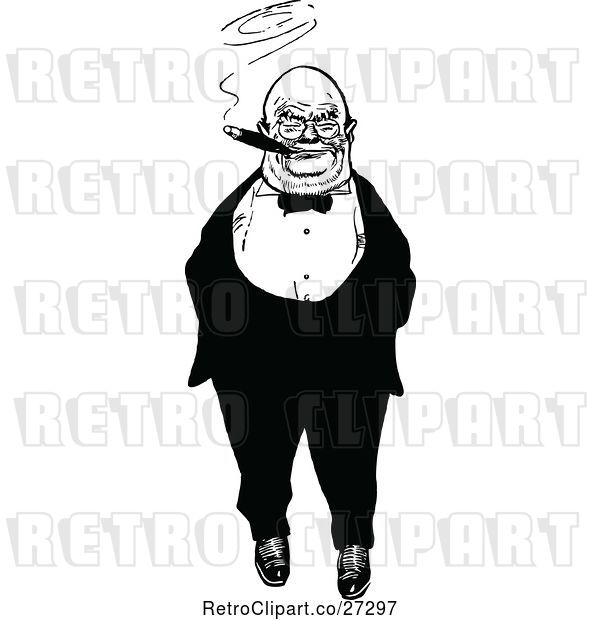 Vector Clip Art of Retro Bald Guy Smoking a Cigar