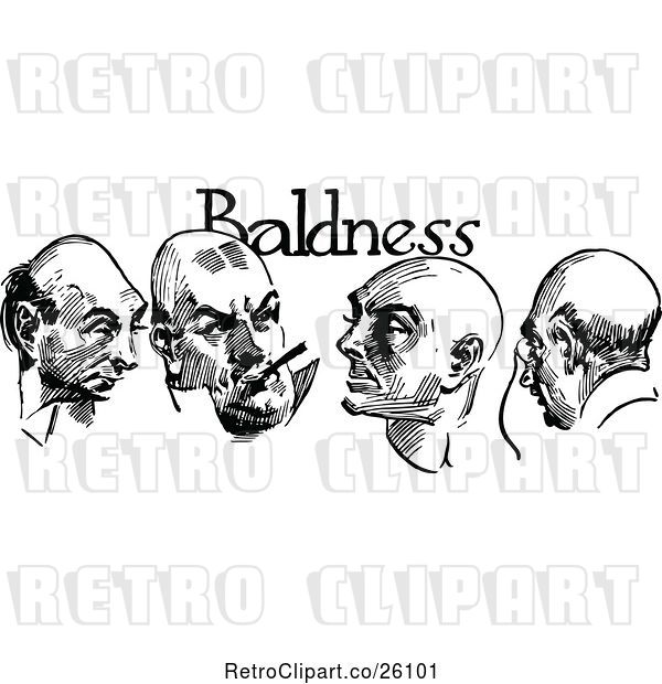 Vector Clip Art of Retro Baldness Text over Four Men