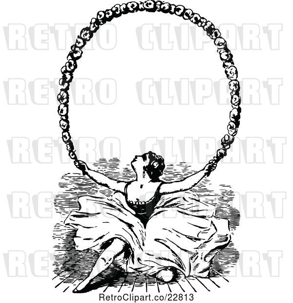 Vector Clip Art of Retro Ballerina Holding up a Floral Frame