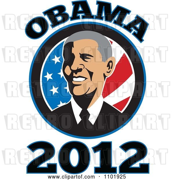 Vector Clip Art of Retro Barack Obama American President over Stars and Stripes with Text