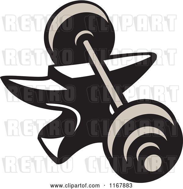 Vector Clip Art of Retro Barbell Resting on an Anvil