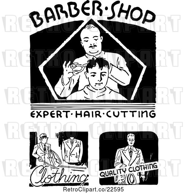 Vector Clip Art of Retro Barber Shop and Clothing Signs