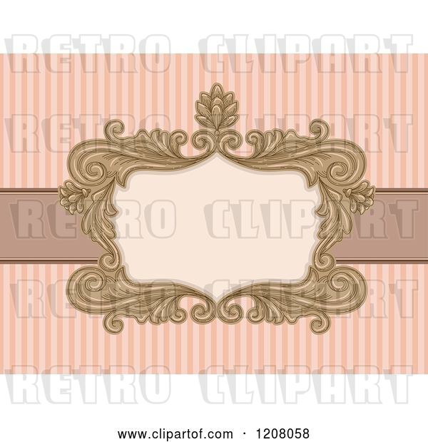 Vector Clip Art of Retro Baroque Frame over Pastel Pink Stripes