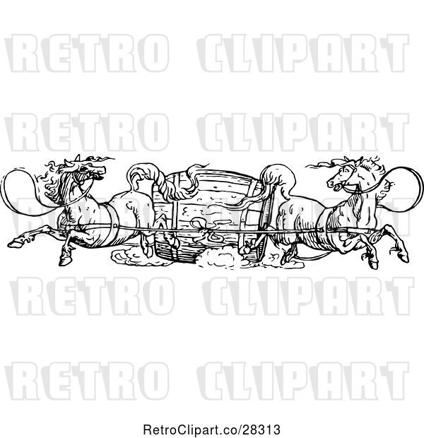 Vector Clip Art of Retro Barrel and Horses
