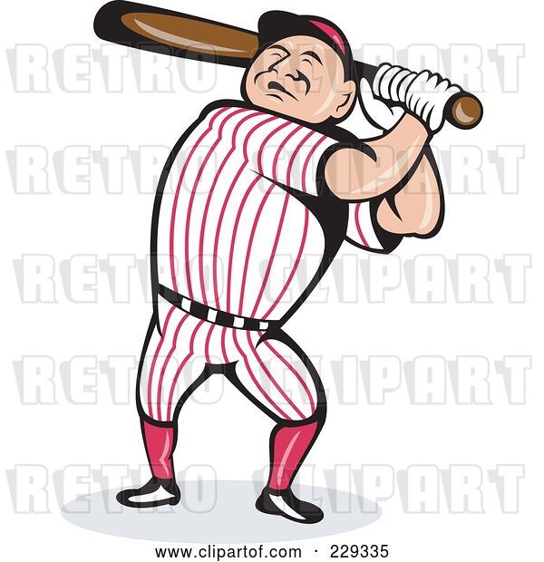 Vector Clip Art of Retro Baseball Guy Swinging a Bat