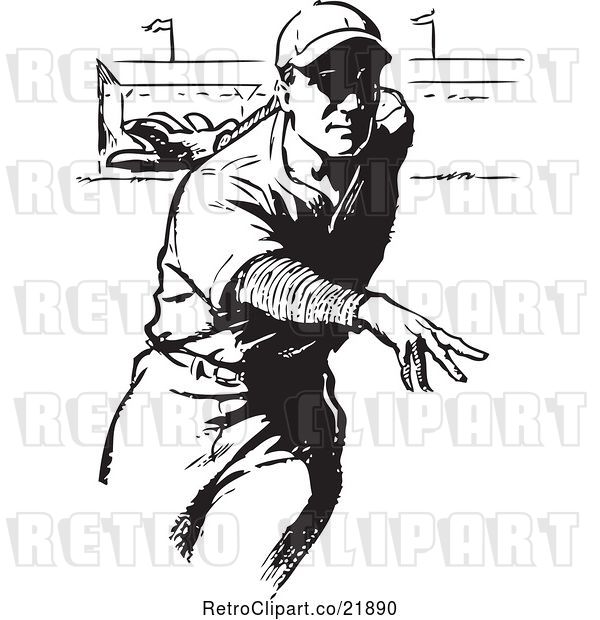 Vector Clip Art of Retro Baseball Pitcher Throwing