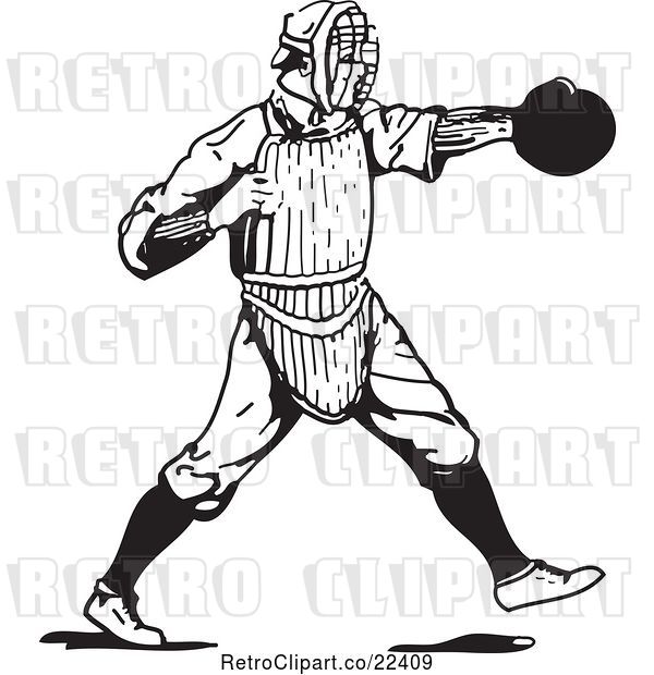 Vector Clip Art of Retro Baseball Player Catcher