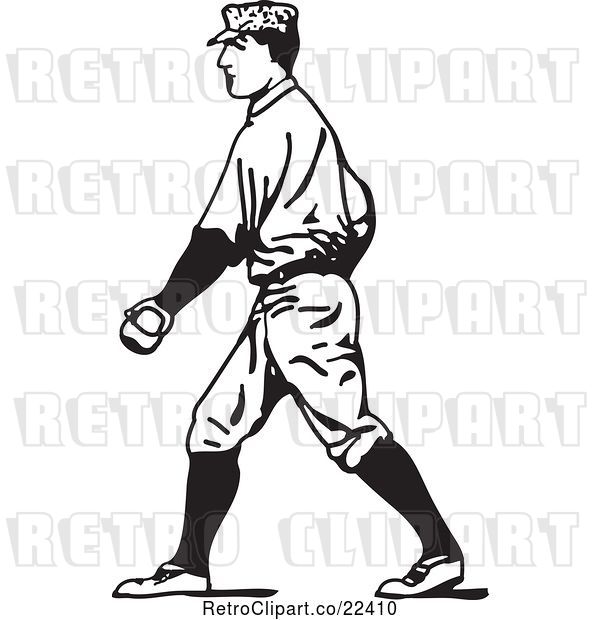 Vector Clip Art of Retro Baseball Player Walking
