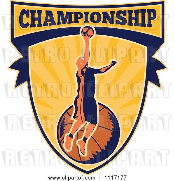 Vector Clip Art of Retro Basketball Player Athlete on a Shield with CHAMPIONSHIP Text
