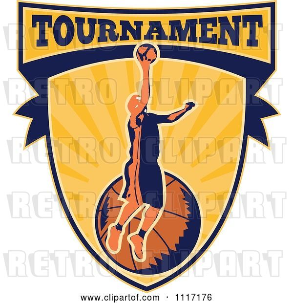 Vector Clip Art of Retro Basketball Player Athlete on a Shield with TOURNAMENT Text