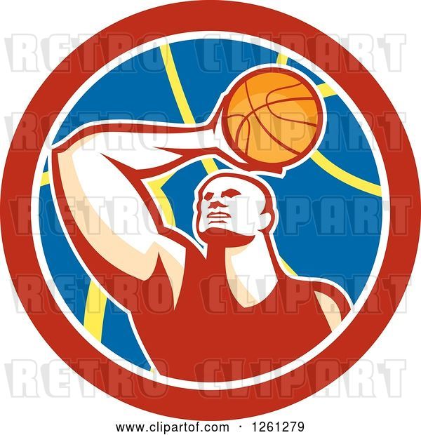 Vector Clip Art of Retro Basketball Player in a Circle