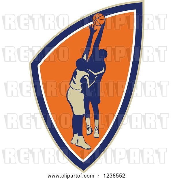 Vector Clip Art of Retro Basketball Players in a Shield