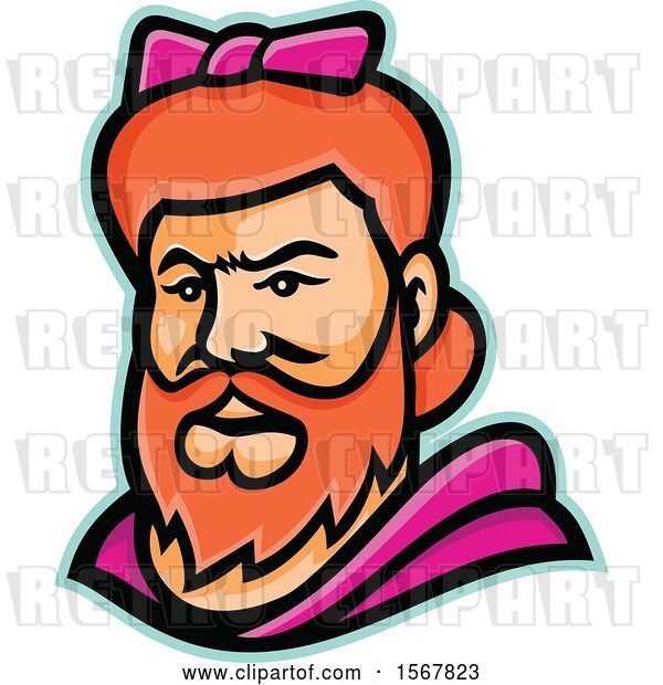 Vector Clip Art of Retro Bearded Lady Mascot Wearing a Bow