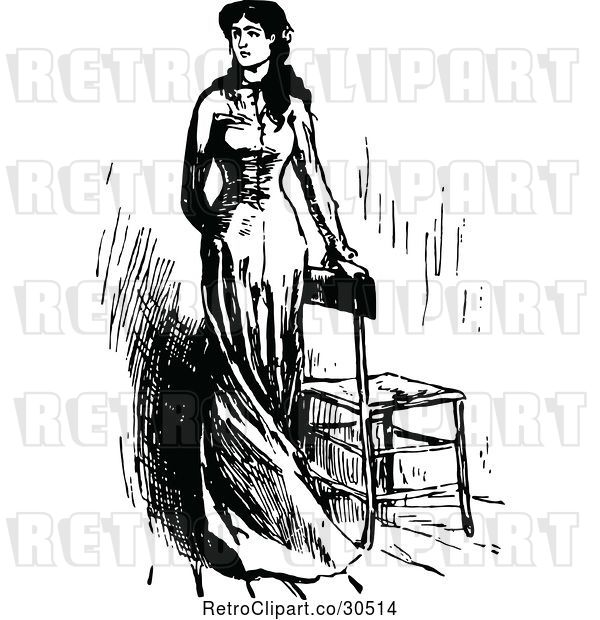 Vector Clip Art of Retro Beautiful Lady by a Chair