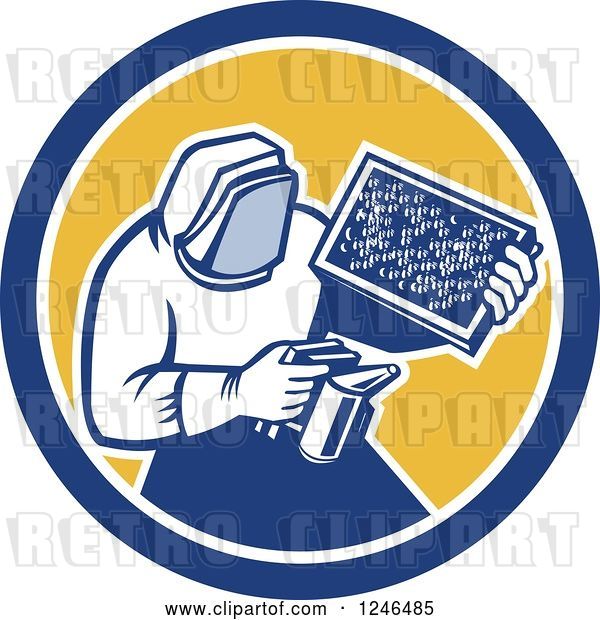 Vector Clip Art of Retro Beekeeper Smoking out a Hive