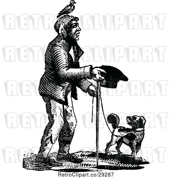 Vector Clip Art of Retro Beggar Guy and Dog