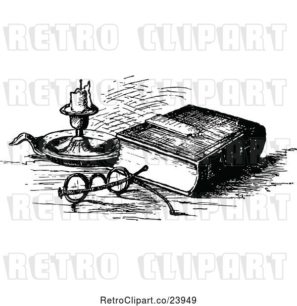 Vector Clip Art of Retro Bible with Glasses and a Candle