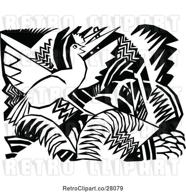 Vector Clip Art of Retro Bird and Floral Design 4