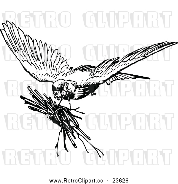 Vector Clip Art of Retro Bird with Twigs