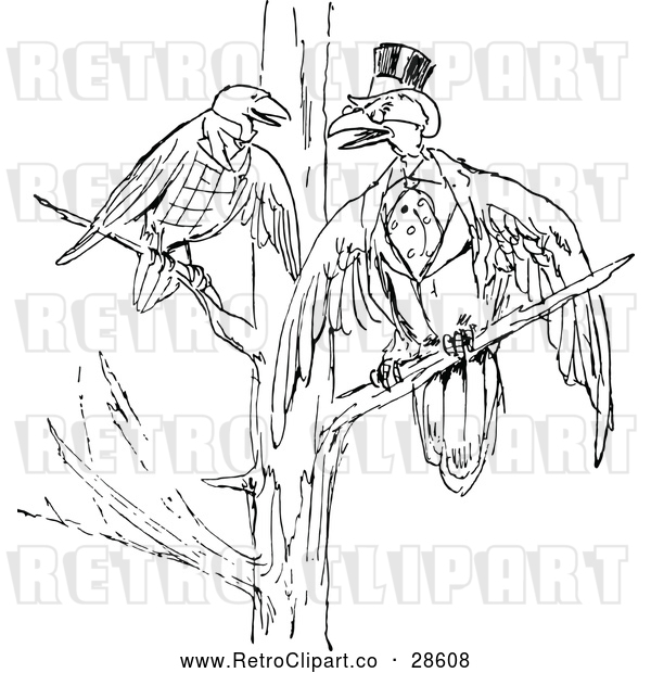 Vector Clip Art of Retro Birds in a Tree