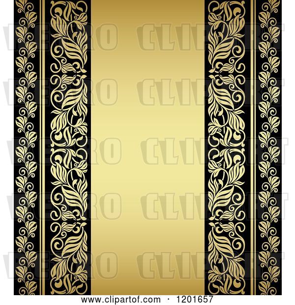 Vector Clip Art of Retro Black and Gold Ornate Background with Text Space