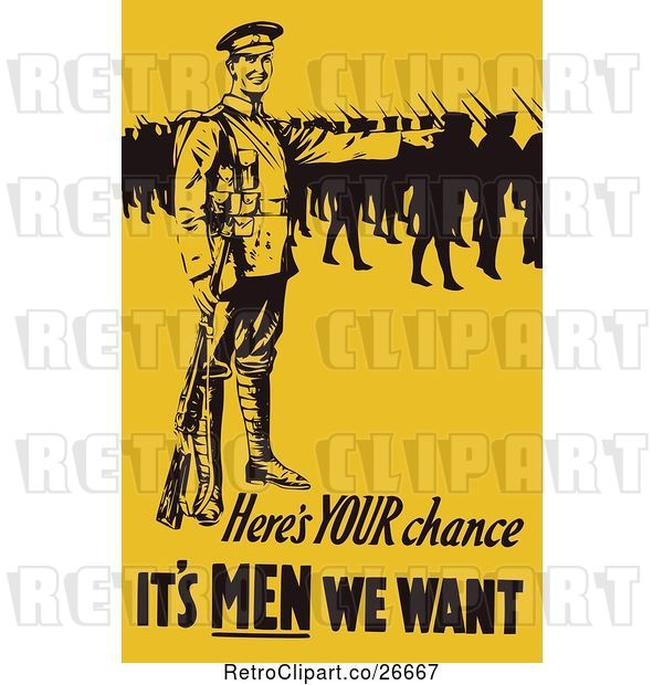 Vector Clip Art of Retro Black and Yellow Heres Your Chance Its Men We Want Military Recruiter