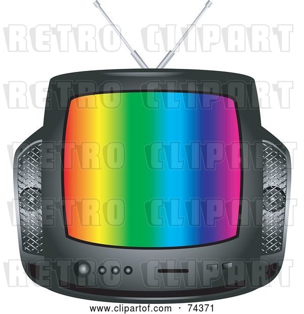 Vector Clip Art of Retro Black Box Television with Colorful Lines on the Screen