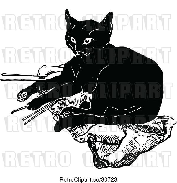 Vector Clip Art of Retro Black Cat Resting