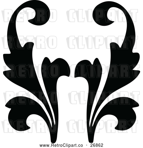 Vector Clip Art of Retro Black Floral Design Element