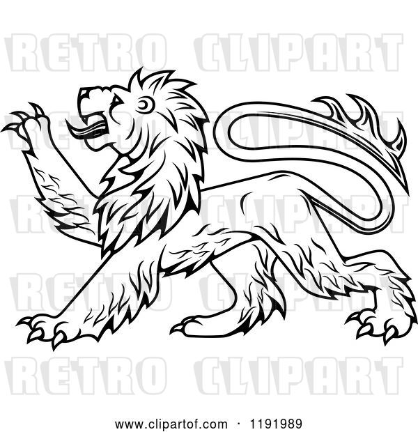 Vector Clip Art of Retro Black Heraldic Lion in Profile 3