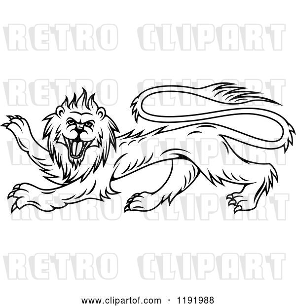 Vector Clip Art of Retro Black Heraldic Lion in Profile