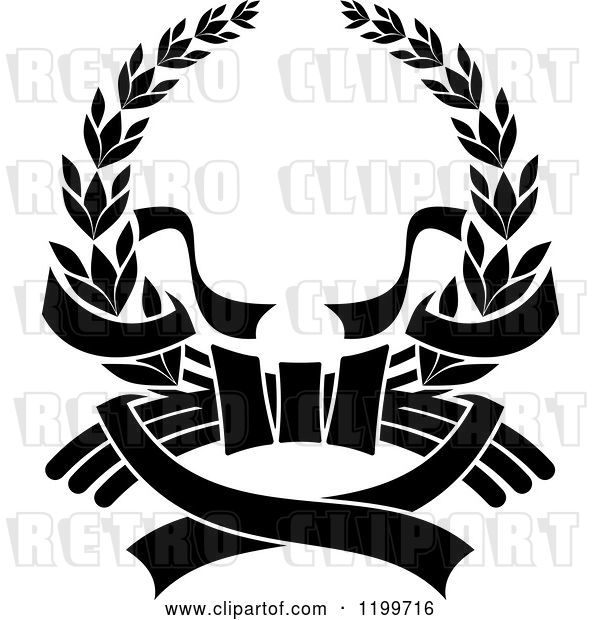 Vector Clip Art of Retro Black Laurel Wreath with Ribbons 2