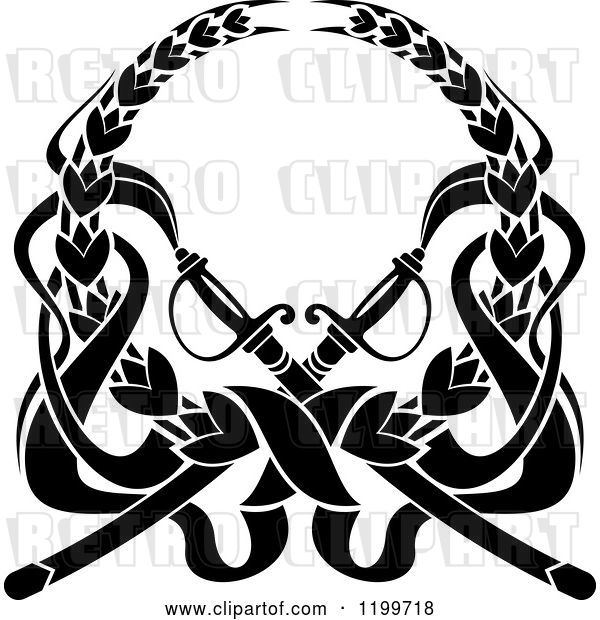 Vector Clip Art of Retro Black Laurel Wreath with Swords 2