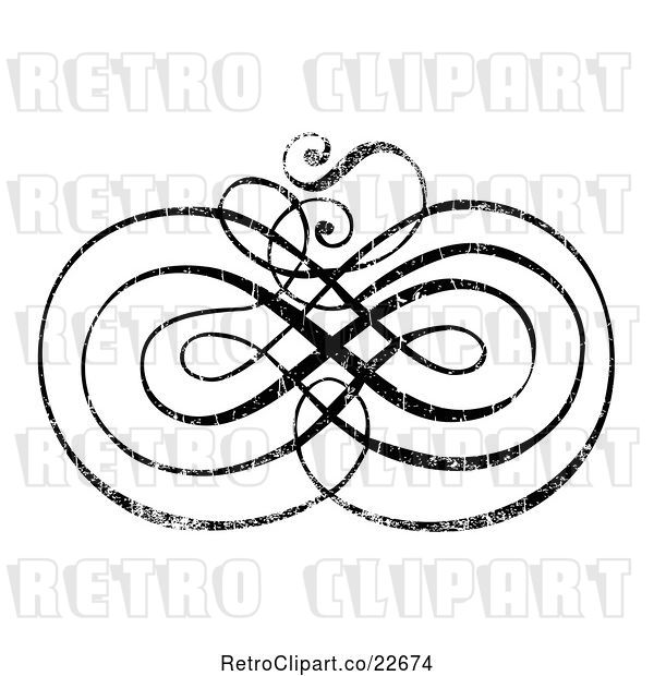Vector Clip Art of Retro Black Ornate Swirl with White Distress Overlay 2